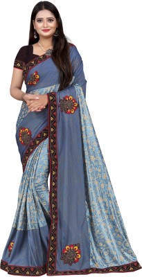 MINE CHOICE Printed, Self Design, Embellished Bollywood Lycra Blend Saree(Blue, Grey)