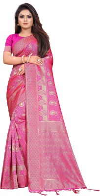 LOGO OF ALPHABET A Woven Banarasi Art Silk Saree(Pink)