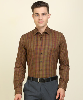 van-heusen-men-checkered-formal-brown-shirt