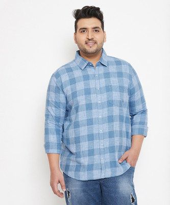 Instafab Plus Men Checkered Casual Blue Shirt
