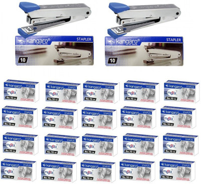 Kangaro Manual No.10 - 1M NA Combo Set of Stapler And Stapler Pin(Set of 2, Multicolor)
