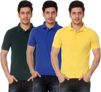 TEEMOODS Solid Men Polo Neck Dark Green, Blue, Yellow T-Shirt