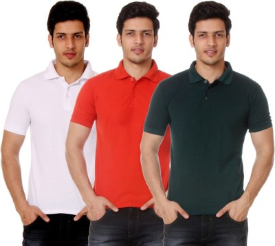 TEEMOODS Solid Men Polo Neck Dark Green, Red, White T-Shirt