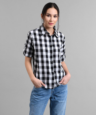 78% OFF on Neoen Casual Full Sleeve Checkered Women Black Top 78% OFF on Neoen Casual Full Sleeve Checkered Women Black Top