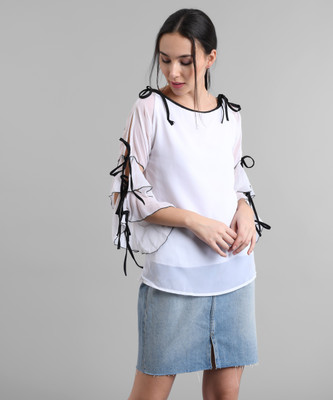 Raabta Fashion Casual Regular Sleeve Solid Women White Top