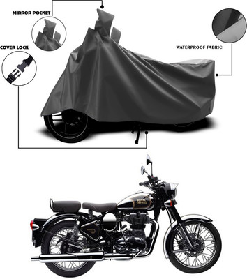 SEBONGO Waterproof Two Wheeler Cover for Royal Enfield(Classic Chrome, Grey)