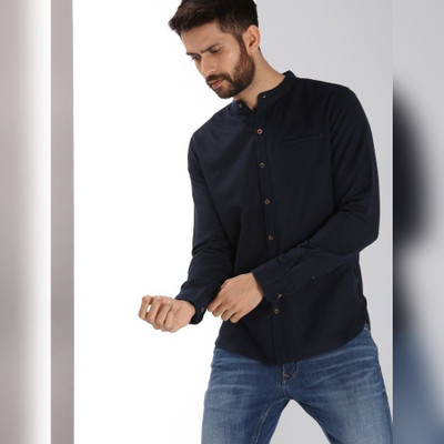 WROGN Men Solid Casual Blue Shirt