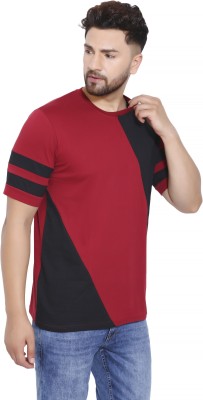 UMRAVATI FASHION Solid Men Round Neck Maroon, Black T-Shirt