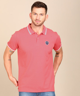 Peter England University Solid Men Polo Neck Pink T-Shirt