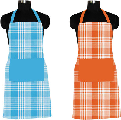 Flipkart SmartBuy Cotton Home Use Apron - Free Size(Blue, Orange, Pack of 2)