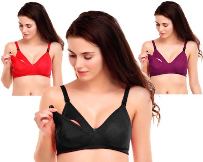 X-WELL Women Maternity/Nursing Non Padded Bra(Red, Black, Purple)