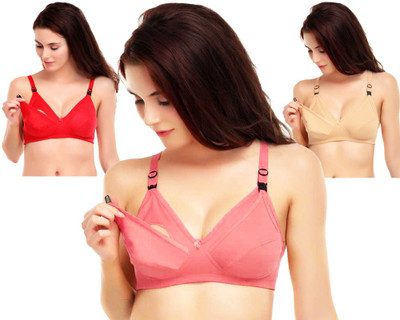 X-WELL Women Maternity/Nursing Non Padded Bra(Red, Beige, Pink)