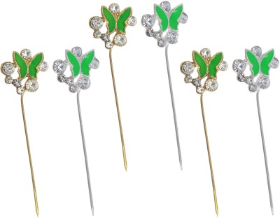 One Personal Care Butterfly Inspired Princess Delight Diamond Studded Scarf Pins Brooch(Silver, Gold, Green)