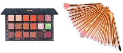 Luxury Beauty Makeup brushes set of 20 and Caiji eyeshadow pallete professional series 18 colors(21 Items in the set)