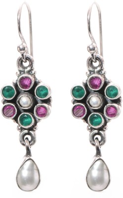 jsaj 92.5 Sterling Silver Multi WITH PEARL stone Earring Tops Hanging Womens Earrings Pearl, Ruby, Onyx Sterling Silver Drops & Danglers