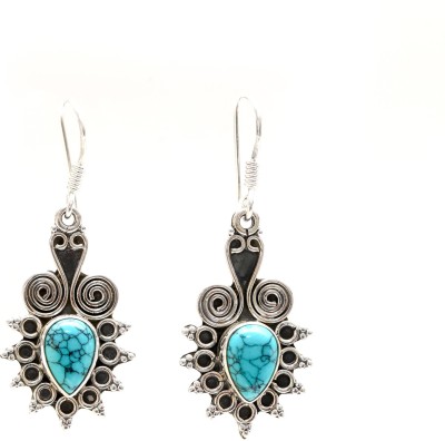 jsaj 92.5 Sterling Silver Feroza Fine Hand Work Earrings Hanging Danglers Womens Earrings Turquoise Sterling Silver Drops & Danglers