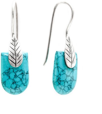 jsaj 92.5 Sterling Silver TURQUOISE Stone Earring Danglers with Carving Work Earrings Turquoise Sterling Silver Drops & Danglers