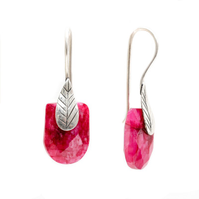 jsaj 92.5 Sterling Silver RUBY Stone Earring Danglers with Carving Work Earrings Ruby Sterling Silver Drops & Danglers