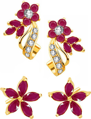 Om Jewells Blooming Flower Inspired Combo Set of 2 Designer Earrings Crystal Alloy Stud Earring