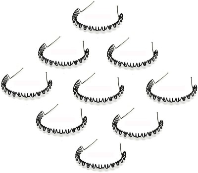 Uniqon (Set Of 9 Pc) Premium Quality Unisex Flexible Lightweight Hair Stylish Metal Spring Convenient Daily Use Zig Zag Shaped Curler Wave Sports Hair Hoop Band/Head Ware Fashion Accessories Hair Band(Black)