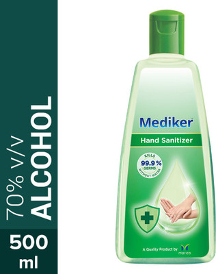 Mediker Alcohol Based Instantly Kills 99.9% Germs Without Water Hand Sanitizer Bottle(500 ml)