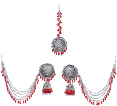 Sangria Alloy Silver Red Jewellery Set(Pack of 3)