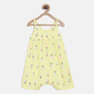 MINI KLUB Dungaree For Girls Casual Printed Pure Cotton(Yellow, Pack of 1)