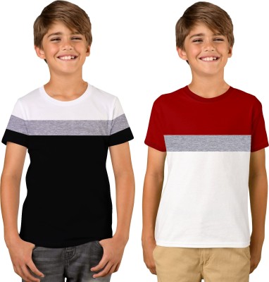 Luke and Lilly Boys Colorblock Cotton Blend T Shirt(Multicolor, Pack of 2)