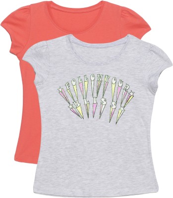 Plum Tree Girls Graphic Print Pure Cotton T Shirt(Multicolor, Pack of 2)