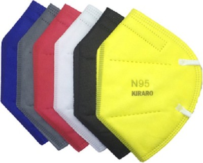 Kiraro KN95/N95 Pollution Face Mask Without Filter washable and reusable for Men Women Kids 5 Layers Protection With Melt Blown Fabric Layer Anti-dust, Anti-Pollution Flu Mask for Virus Protection (1 Red, 1 Blue, 1 Grey, 1 Black, 1 Yellow & 1 White N95 Mask)(Pack of 6) KirN95-BlueWhiteRedGreyBlackYe