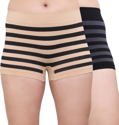 PLUMBURY Women Boy Short Black, Beige Panty(Pack of 2)