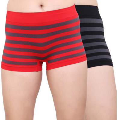 PLUMBURY Women Boy Short Red, Black Panty(Pack of 2)