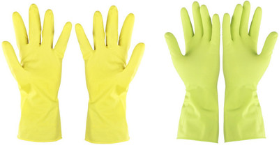 India Fire Tech 1 Yellow 1 Redium Coloured Rubber Safety Hand Care Protective Protection Chemical Restitance Waterproof Reusable Powerderd Free Rubber Safe Touch For Hand Safety love For Men Women Boys Girls Kids All Occutation And Every Functions Suitable Rubber  Safety Gloves(Pack of 2)
