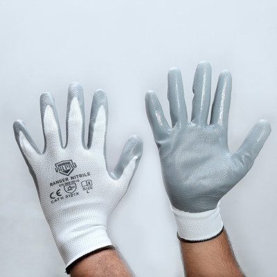 AJANTA 1003 Safety Virus White Shell with Grey Crinkle Finish Latex Coating Stretchable Gloves ( Pack of 1) Latex  Safety Gloves(Pack of 2)