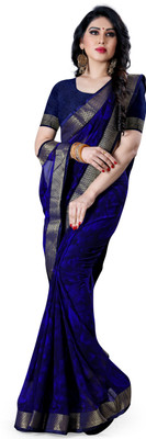 mahalaxmi fab Applique Bollywood Georgette Saree(Dark Blue)