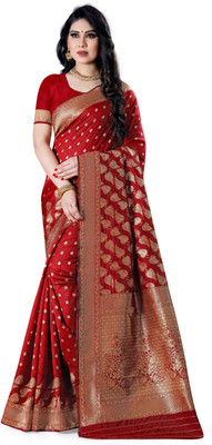 Laddeez Woven Banarasi Art Silk Saree(Red)