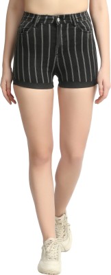 GUTI Solid Women Denim Grey, Black Denim Shorts