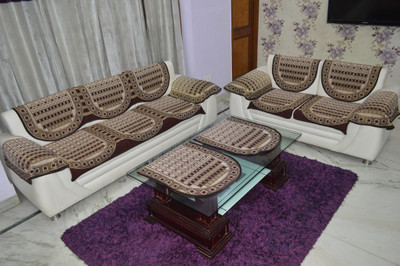 House Attire Polycotton Checkered 3+1+1 Seater Sofa Cover(Brown Pack of 12)