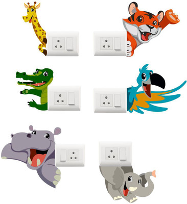 Divine studio 22 cm ''Animals'' Decorative switch Board sticker size (Pack of 6) Self Adhesive Sticker(Pack of 1)