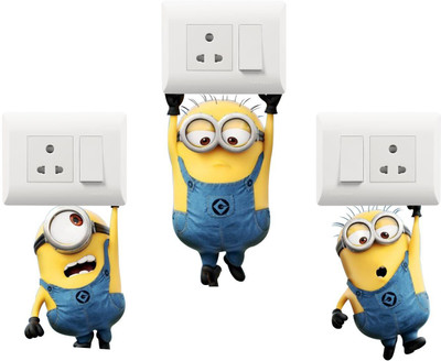 wildartcreation 15 cm ''Crazy Minions'' Decorative switch Board sticker size (Pack of 3) Self Adhesive Sticker(Pack of 1)