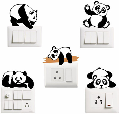 Divine studio 23 cm ''Panda'' Decorative switch Board sticker size (Pack of 5) Self Adhesive Sticker(Pack of 1)