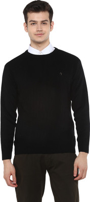 Alan Jones Solid Round Neck Casual Men Black Sweater
