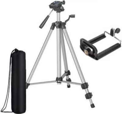 Power Smart PS330A Portable Tripod Stand 3 Way Head for Digital Camera, Camcorder, with Mobile Holder Tripod Kit Tripod Tripod(Silver, Black, Supports Up to 750 g)