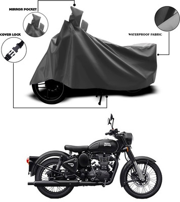 SEBONGO Waterproof Two Wheeler Cover for Royal Enfield(Classic 500, Grey)