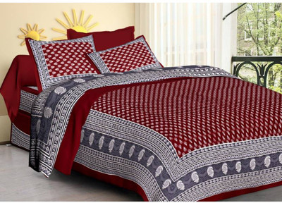 Maloni Creations Cotton Double Flat 160 TC Printed Bedsheet(Pack of 1, Maroon)
