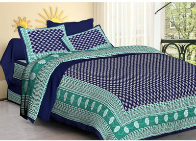 Maloni Creations Cotton Double Flat 160 TC Printed Bedsheet(Pack of 1, Navy)