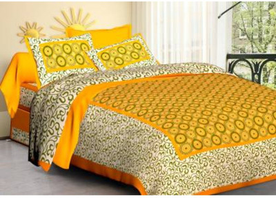 Maloni Creations Cotton Double Flat 160 TC Printed Bedsheet(Pack of 1, Yellow)