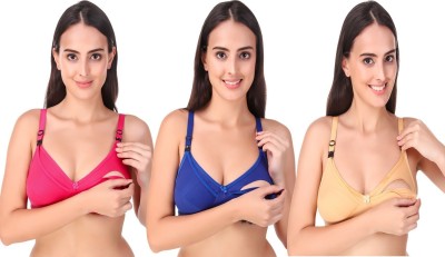 Bruchi Club by BRUCHI CLUB Women Maternity/Nursing/Breastfeeding Non Padded Multicolor Cotton Bra COMBO Women Maternity/Nursing Non Padded Bra(Multicolor)