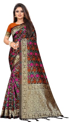 LOGO OF ALPHABET A Woven Banarasi Art Silk Saree(Gold, Brown)