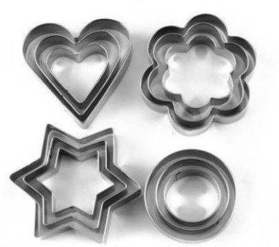 FIVANIO 12Pcs Star,Circle,Heart and Flowers Shape Stainless Steel Cookie Cutter Shapes Cookie Cutter(Pack of 12)